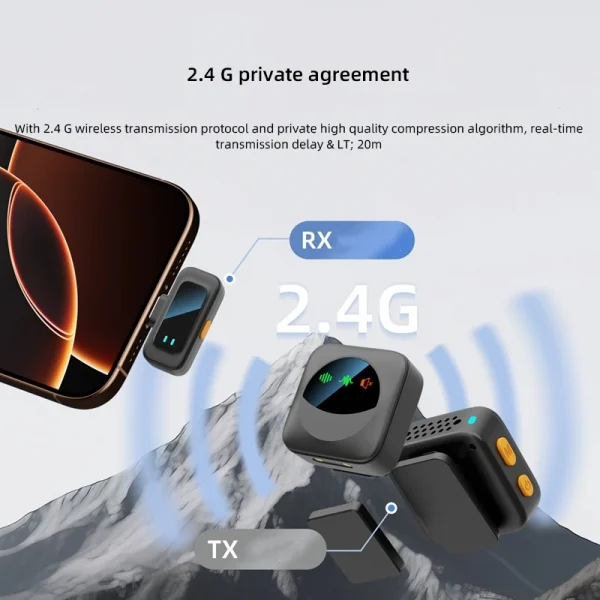 2 drag 2 SX36 Wireless Lavalier Microphone with Type C Lightning Connector LED Display Noise Reduction for Podcast Vlog Creator