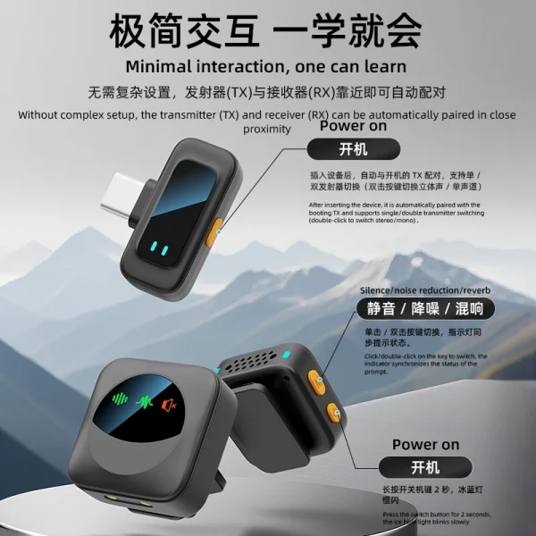 Hot Sell SX36 Stereo Microphone One Drag Two Wireless Mic for Vlogging Round Collar Clip Microphone