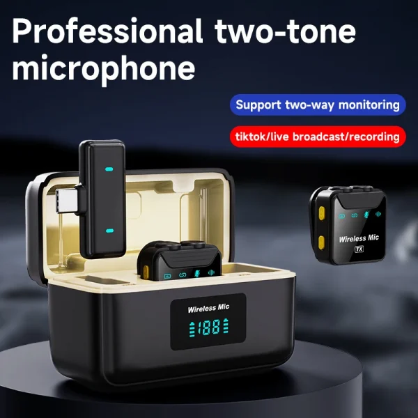 Professional SX23 2-to-2 Lavalier Lapel Microphone Type C Charging Case XLR Noise-Cancelling 2.4g Wireless Audio Video Recording