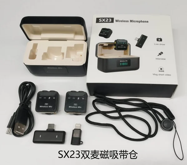 Professional SX23 2-to-2 Lavalier Lapel Microphone Type C Charging Case XLR Noise-Cancelling 2.4g Wireless Audio Video Recording