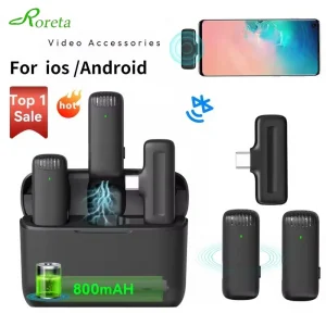 Roreta Wireless Lavalier Microphone Audio Video Recording Mini Mic Plug Play For Smartphone Android iPhone Live Broadcast