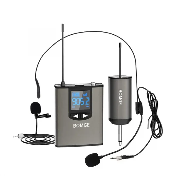 BOMGE Dual Wireless Microphone System Headset Mic/Stand Mic/Lavalier Lapel Mic with Rechargeable Bodypack Transmitter & Receiver