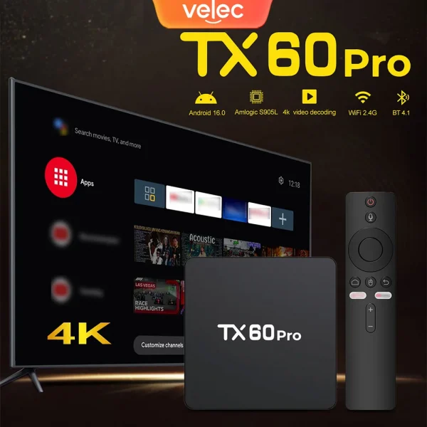 Velec Smart TV Box Android 16 16+256GB 4K Video Decoding High-End Streaming with Dual-Band WiFi Home Entertainment Media Player