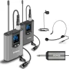 BOMGE Dual Wireless Microphone System Headset Mic/Stand Mic/Lavalier Lapel Mic with Rechargeable Bodypack Transmitter & Receiver
