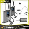 BOMGE Dual Wireless Microphone System Headset Mic/Stand Mic/Lavalier Lapel Mic with Rechargeable Bodypack Transmitter & Receiver