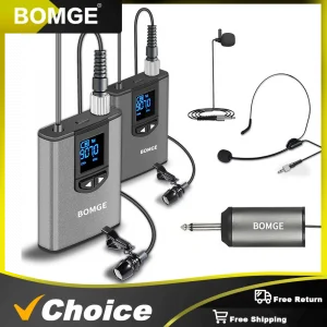 BOMGE Dual Wireless Microphone System Headset Mic/Stand Mic/Lavalier Lapel Mic with Rechargeable Bodypack Transmitter & Receiver
